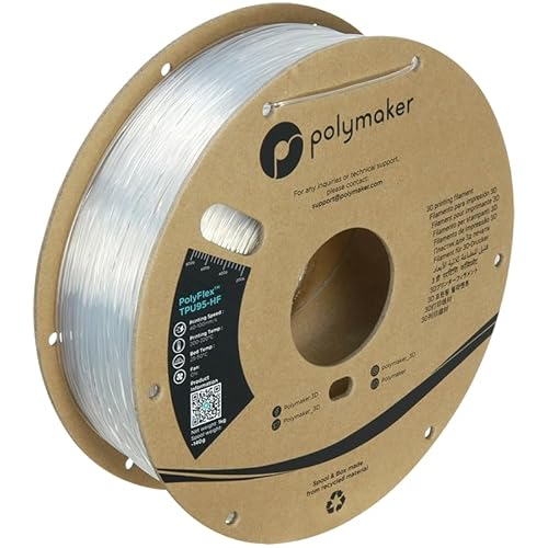 Polymaker High Flow TPU-Filament 1,75 klar, Shore 95A flexibles Filament 1,75 mm, 1 kg Kartonspule – PolyFlex TPU95-HF TPU-Filament 1,75 mm weiches Filament, flexibel von Polymaker
