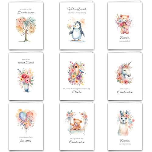 Dankeskarten Set DIN A6 mit Umschlägen – 9 Hochwertige Glückwunschkarten mit Designs & Sprüchen – Klappkarten Perfekt für Freunde, Familie & Kollegen von Polymedia