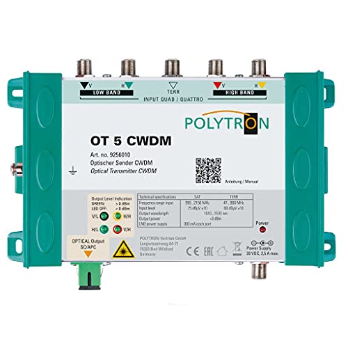 Polytron Optischer Sender OT 5 CWDM 4X SAT, 1x Terr., SC/APC-Anschluss Polytron Optischer Sender OT 5 CWDM 4X SAT, 1x Terr., SC/APC-Anschluss von Polytron