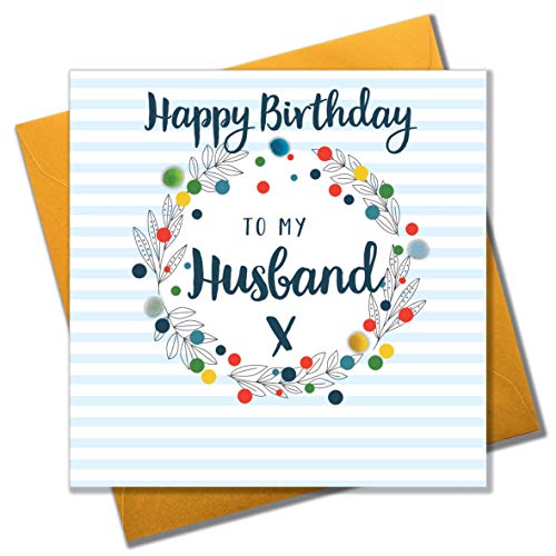 Pom Pom Grußkarte mit Aufschrift „Happy Birthday to my Husband“ von Pom Pom