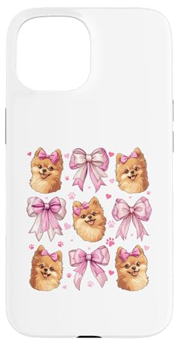 Pommersche Hundemama mit Schleife und rosa Schleife für Mädchen Hülle für iPhone 15 von Pomeranian Dog Coquette Aesthetic Women Clothing