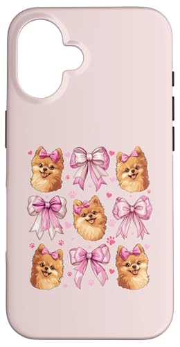 Pommersche Hundemama mit Schleife und rosa Schleife für Mädchen Hülle für iPhone 16 von Pomeranian Dog Coquette Aesthetic Women Clothing