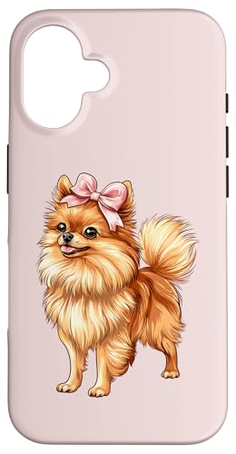 Pommersche Hundemama mit Schleife und rosa Schleife für Mädchen Hülle für iPhone 16 von Pomeranian Dog Coquette Aesthetic Women Clothing