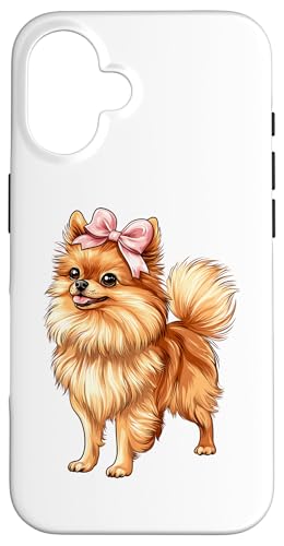 Pommersche Hundemama mit Schleife und rosa Schleife für Mädchen Hülle für iPhone 16 von Pomeranian Dog Coquette Aesthetic Women Clothing