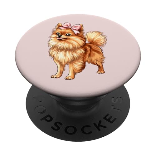 Pommersche Hundemama mit Schleife und rosa Schleife für Mädchen PopSockets Klebender PopGrip von Pomeranian Dog Coquette Aesthetic Women Clothing