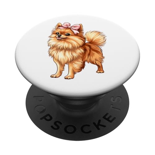 Pommersche Hundemama mit Schleife und rosa Schleife für Mädchen PopSockets Klebender PopGrip von Pomeranian Dog Coquette Aesthetic Women Clothing