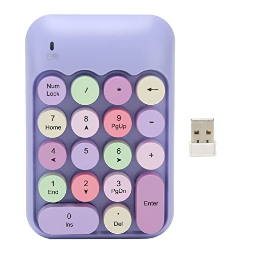 Mini-Nummernblock, 2,4 G, 18 Tasten, tragbar, Mini-Finanzbuchhaltung, Ziffernblock mit runden Retro-Tastenkappen, Tastaturerweiterungen für Laptop, PC, Desktop, Notebook (violettes Thema) von Pomya