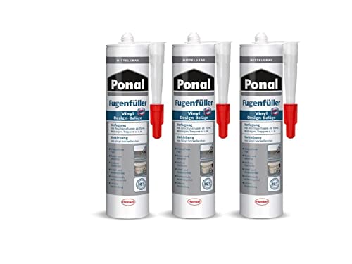 Ponal Vinyl Design-Beläge Fugenfüller Mittelgrau, hochelastische Fugenmasse für Anschlussfugen, zur Verklebung von Vinyl-Sockelleisten, wasser- und silikonfreie Dichtmasse, 3x395g Kartusche Ponal Vinyl Design-Beläge Fugenfüller Mittelgrau, hochelastische Fugenmasse für Anschlussfugen, zur Verklebung von Vinyl-Sockelleisten, wasser- und silikonfreie Dichtmasse, 3x395g Kartusche von Ponal