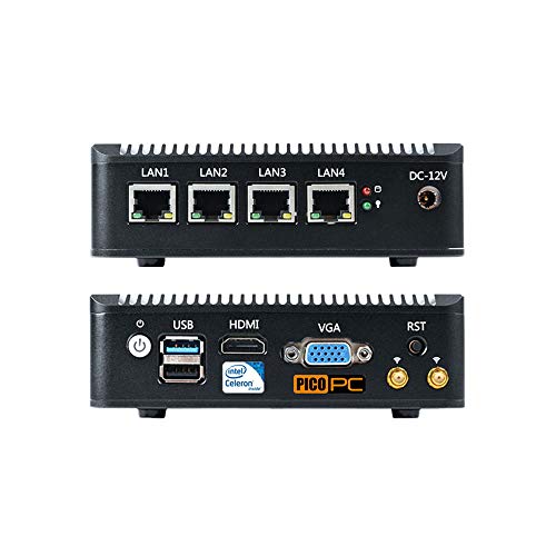 Intel Celeron Quad Core J1900 4 LAN PICO PC mit 4G SIM Schnittstelle, HDMI NIC Firewall Router Lüfterloser Mini PC Desktop Computer (4G, 8GB RAM / 120GB SSD) von Pondesk
