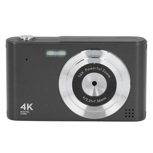 HD-Digitalkamera, Vintage 16-Fach-Zoom, 2,4 Zoll, 48 MP, 4K-Kamera mit IPS-Display, Zusätzliches Licht, Verwacklungsschutz, Unterstützt 128G-Speicherkarte, Fot (Black) von Pongnas