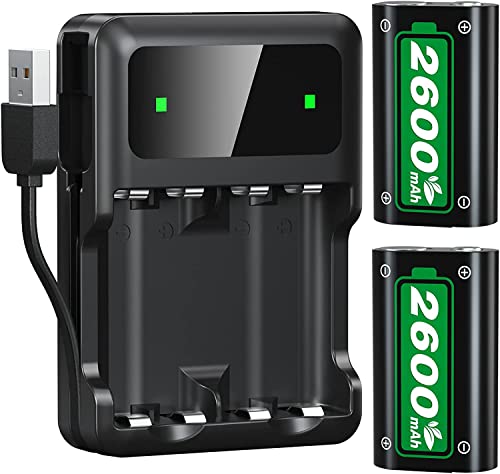 Akku für Xbox One/Xbox Series X/S, 2.5 Stunden Schnelllade 28 Stunden Spielzeit 2 * 2600mAh Wiederaufladbaren Akku für Xbox One/Xbox Series S/X/Xbox One X/S Controller von Ponkor