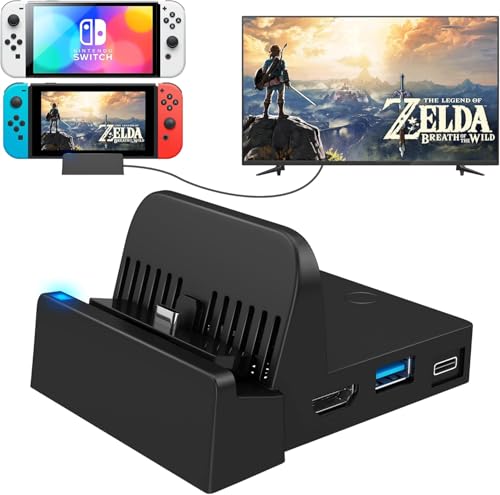 Ponkor Switch Docking Station für Switch, Switch/Switch OLED TV Dock Ladestation, Mini Tragbare Switch/Switch OLED 4K HDMI Adapter Ladestation mit 4K HDMI Schnittstelle,USB 3.0 und Type-C Port von Ponkor