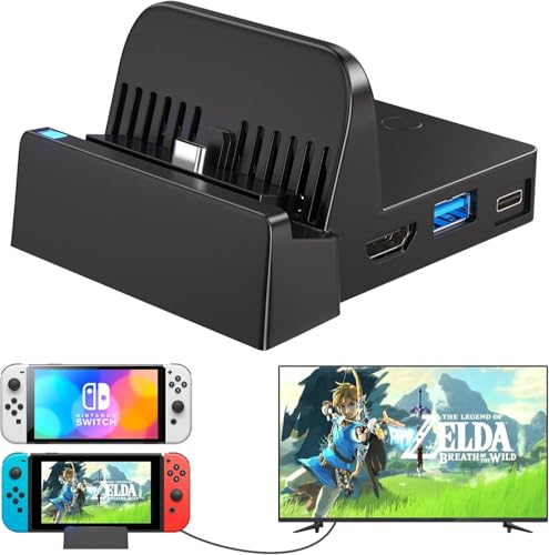 Ponkor Switch Docking Station für Switch, Switch/Switch OLED TV Dock Ladestation, Switch/Switch OLED 4K HDMI Adapter Ladestation mit 4K HDMI Schnittstelle,USB 3.0 und Type-C Port (TV Dock) von Ponkor