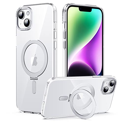 Kompatibel mit MagSafe iPhone 14 Hülle Transparent, Kristallklare eingebettete Kickstand Hülle mit kabellosem Laden, stoßfestem, mattem, schlankem Handyhülle für iPhone 14 6,1 Zoll (Transparent) von Ponnky