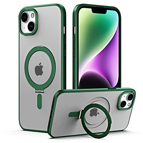 Ponnky Kompatibel mit MagSafe iPhone 14 Hülle Transparent, eingebettete Kickstand Hülle mit magnetischem kabellosem Laden, stoßfestem, mattem, schlankem Handyhülle für iPhone 14 6,1 Zoll (Grün) von Ponnky