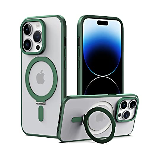 Ponnky Kompatibel mit MagSafe iPhone 14 Pro Hülle Transparent, eingebettete Kickstand Hülle mit magnetischem kabellosem Laden, stoßfestem, mattem, schlankem Hülle für iPhone 14 Pro 6,1 Zoll (Grün) von Ponnky