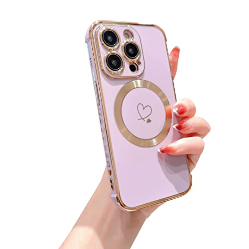 Ponnky Kompatibel mit Magsafe iPhone 14 Pro Hülle für Frauen, Luxus-Überzug Niedliches Herz mit magnetischem Wireless-Ladendesign Weiche TPU-Stoßfängerhülle für iPhone 14 Pro 6,1 Zoll (Lila) von Ponnky