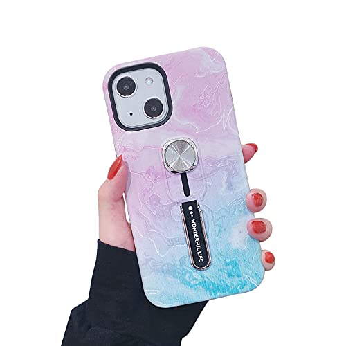Ponnky Kompatibel mit iPhone 13 iPhone 14 Hülle Fingergriff Marmor Ring Ständer Halter Weiche Silikonhülle Schlankes Schutztelefon Entwickelt für Frauen Mädchen- Rosa Blau von Ponnky