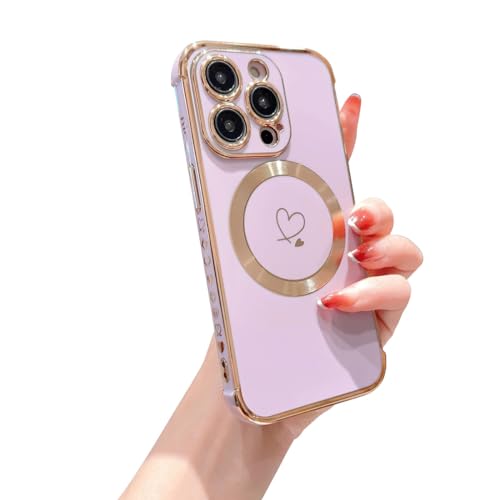 Ponnky Magnetisch iPhone 15 Pro Hülle Kompatibel mit Magsafe, Handyhülle iPhone 15 Pro Case Niedliches Herz mit magnetischem Drahtlos-Ladedesign Weiche TPU-Stoßfängerhülle für iPhone 15 Pro (Lila) von Ponnky