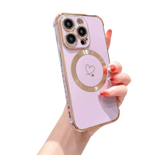 Ponnky Magnetisch iPhone 15 Pro Max Hülle Kompatibel mit Magsafe, Handyhülle iPhone 15 Pro Max Case Niedliches Herz mit Magnetisch Drahtlos-Ladedesign Weiche TPU Hülle für iPhone 15 Pro Max (Lila) von Ponnky