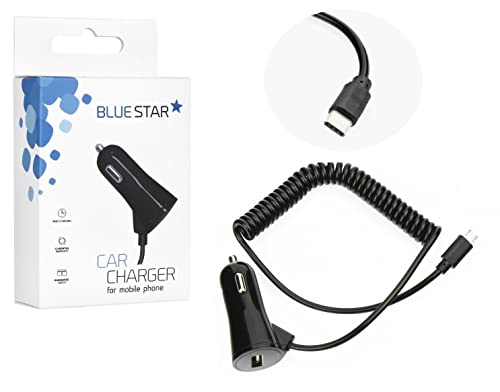 Blue Star KFZ Ladegerät Typ-C + extra USB Slot für Motorola Edge 30 Ultra, Edge 30 Fusion, Edge 30 Neo 2A + 1A Auto-Adapter 2000mAh schwarz PKW Car-Charger von Ponti