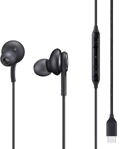 Headset für Original Samsung Galaxy A54 5G, A53 5G A34 5G, A33 5G, M53 5G Schwarz InEar In-Ear Kopfhörer Ohrhörer Typ-C Stecker Stereo Sound IC100 von Ponti