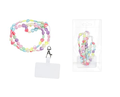 Ponti Handykette Hearts Umhängekette für Apple iPhone 15, 15 Plus, 15 Pro, 15Pro Max 68cm lang Bunte perlen Herzen von Ponti