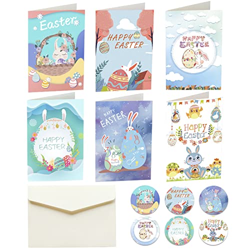Colorful 6 Stück Ostergrußkarten mit Umschlägen Frohe Ostern Grußkarten Vintage Osterkarten Hase Niedliche Grußkarten für Ostern Geburtstag Jahrestag (Blue, One Size) von Poo4kark