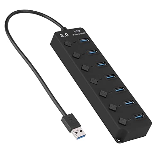 Colorful USB Hub 3.0 Hochgeschwindigkeits-4/7-Port-Hub-Splitter mit EIN/AUS-Multi-Netzteil Hochgeschwindigkeits-Hub für PC-Computerzubehör (Black, One Size) von Poo4kark