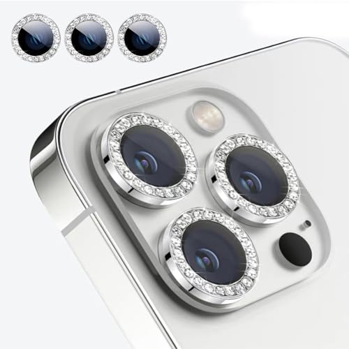 Kameraschutz Kompatibel mit iPhone 15/ Pro/ 15 Pro Max Strass Kamera Schutz,Panzer Schutz Glas Linsenschutz Kamerafolie Handy Camera Schutzglas Displayfolie (1-Silver, für 15Pro / 15Promax) von Poo4kark