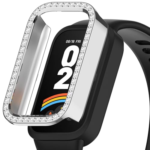 Poo4kark Strass Uhrengehäuse für Xiaomi Band 9 Active/Redmi Watch 3 Smart Sports Watch PC-Material mit eingebettetem, halb abgedecktem Hohldesign (B, 6X5CM) von Poo4kark