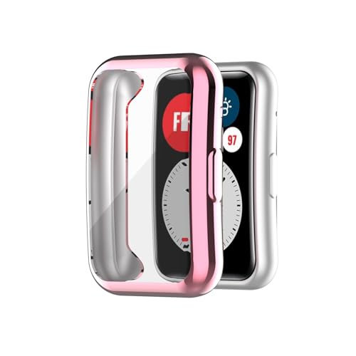 Poo4kark TPU-Schutzhülle, kompatibel mit HuaweiWatch Fit Smartwatches, vollständig abdeckende, galvanisierte Softgel-Hülle Seekrankheitsarmbänder (A, 5X4X1) von Poo4kark