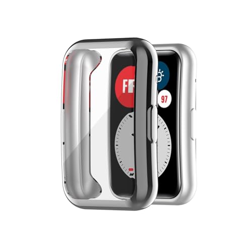 Poo4kark TPU-Schutzhülle, kompatibel mit HuaweiWatch Fit Smartwatches, vollständig abdeckende, galvanisierte Softgel-Hülle Seekrankheitsarmbänder (C, 5X4X1) von Poo4kark