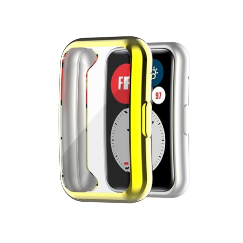 Poo4kark TPU-Schutzhülle, kompatibel mit HuaweiWatch Fit Smartwatches, vollständig abdeckende, galvanisierte Softgel-Hülle Seekrankheitsarmbänder (D, 5X4X1) von Poo4kark