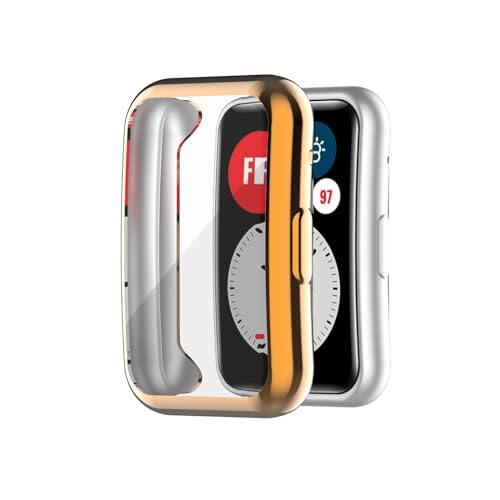 Poo4kark TPU-Schutzhülle, kompatibel mit HuaweiWatch Fit Smartwatches, vollständig abdeckende, galvanisierte Softgel-Hülle Seekrankheitsarmbänder (E, 5X4X1) von Poo4kark