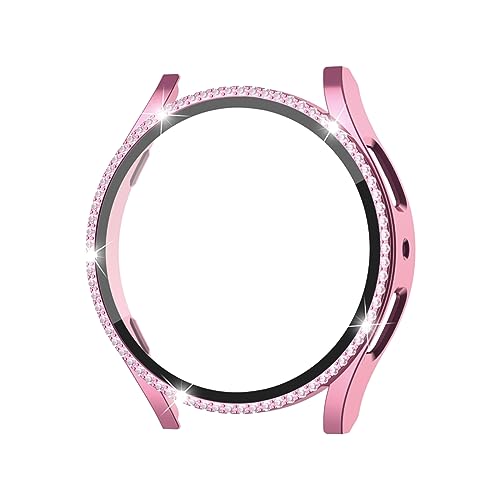 Strass Schutzhülle Kompatibel mit Samsung Galaxy Watch 6 40 mm Hart PC-Rahmenabdeckung + Gehärtete Folie mit Strassbesatz, waschbares Gehäuse, Uhrenzubehör (Strass-Pink, Watch 6 40MM) von Poo4kark