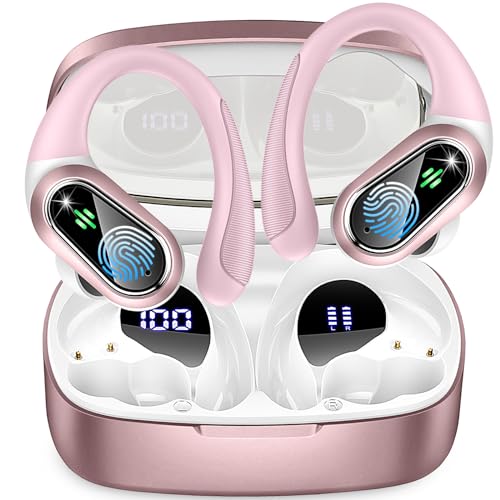 Bluetooth Kopfhörer Sport, In Ear Kopfhörer Kabellos Bluetooth 5.3 mit HD Mic, Herausragender Sound, 50Std HiFi Stereo Kabellose Kopfhörer, 2024 Noise Cancelling Ohrhörer, IP7 Wasserdicht, Roségold von Poounur