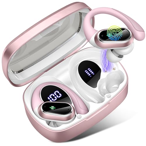 Bluetooth Kopfhörer Sport, In Ear Kopfhörer Kabellos Bluetooth 5.3 mit HD Mic, Herausragender Sound, 50Std HiFi Stereo Kabellose Kopfhörer, 2024 Noise Cancelling Ohrhörer, IP7 Wasserdicht, Roségold von Poounur