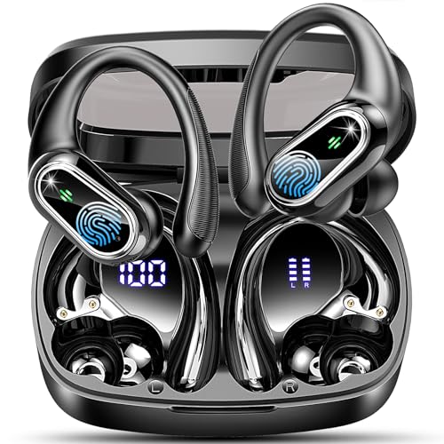 Bluetooth Kopfhörer Sport, In Ear Kopfhörer Kabellos Bluetooth 5.3 mit HD Mic, Herausragender Sound, 50Std HiFi Stereo Kabellose Kopfhörer, 2024 Noise Cancelling Ohrhörer, IP7 Wasserdicht LED Anzeige von Poounur