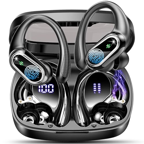 Bluetooth Kopfhörer Sport, In Ear Kopfhörer Kabellos Bluetooth 5.3 mit HD Mic, Herausragender Sound, 50Std HiFi Stereo Kabellose Kopfhörer, 2024 Noise Cancelling Ohrhörer, IP7 Wasserdicht LED Anzeige von Poounur