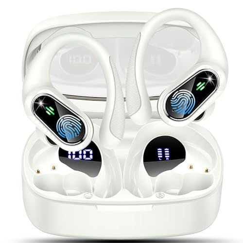 Bluetooth Kopfhörer Sport, In Ear Kopfhörer Kabellos Bluetooth 5.3 mit HD Mic, Herausragender Sound, 50Std HiFi Stereo Kabellose Kopfhörer, 2024 Noise Cancelling Ohrhörer, IP7 Wasserdicht Weiß von Poounur