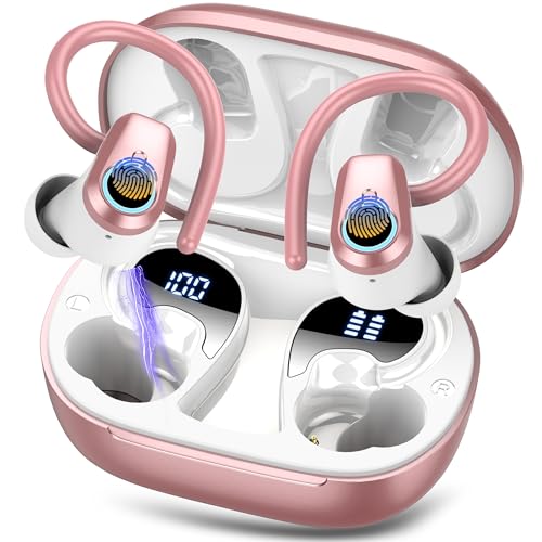 Bluetooth Kopfhörer Sport, Kopfhörer Kabellos Bluetooth 5.3 mit 50Std HiFi Stereo, In Ear Kopfhörer Bluetooth Kabellose Kopfhörer, IP7 Wasserdicht Ohrhörer, ENC Noise Cancelling Earbuds, Roségold von Poounur