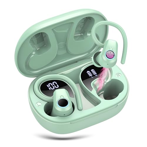Bluetooth Kopfhörer Sport, Kopfhörer Kabellos Bluetooth In Ear , 50Std Ultraleicht Wireless Earbuds mit Bügel, 2024 Noise Cancelling Ohrhörer, HiFi Stereo, LED Anzeige, IP7 Wasserdicht Joggen, Grün von Poounur