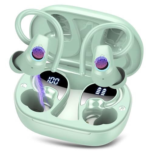Bluetooth Kopfhörer Sport, In Ear Kopfhörer Bluetooth 5.3 Ohrhörer mit 50Std, Kopfhörer Kabellos Bluetooth HD Stereo, IP7 Wasserdicht Earbuds, Kabellose Kopfhörer ENC Noise Cancelling Mic, Grasgrün von Poounur