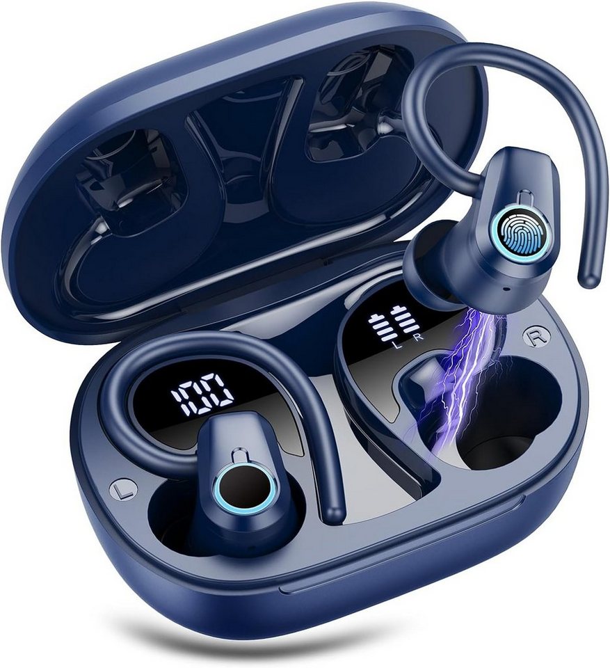 Poounur Kabellos Bluetooth 5.3, 50Std Ultraleicht Earbuds mit Bügel In-Ear-Kopfhörer (Kabellos Musik genießen, dank Bluetooth 5.3 Technologie und stabilen Verbindungen., Noise Cancelling OhrhörerHiFi StereoLED Anzeige IP7 Wasserdicht Joggen) von Poounur
