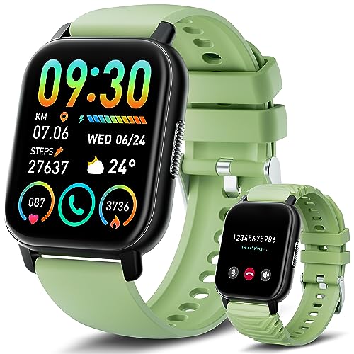 Poounur Smartwatch Herren Damen mit Telefonfunktion, 1,85" Smart Watch, 112 Sportmodi Fitnessuhr Damen Herren mit Schrittzähler Pulsmesser Schlafmonitor IP68 Wasserdicht für IOS Android, Grün von Poounur