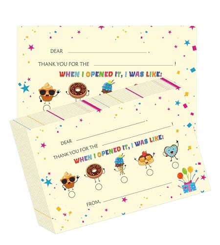 Donut-Dankeskarten für Kinder, zum Ausfüllen der leeren Dankeskarten, 10,7 x 15,2 cm, doppelseitig, individuelle Dankeskarten für Jungen oder Mädchen, Geburtstagsparty, Event oder Urlaub, 50 Stück von Pop Resin