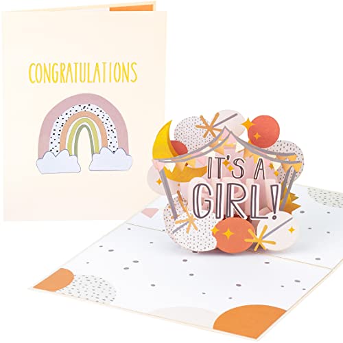 PopLife 3D-Pop-Up-Karte mit Aufschrift "It's a Girl!" – Pop-Up-Karte, Babyparty, Neugeborenenankündigung, Happy Birthday – für Baby-Mädchen-Geschlechtsoffenbarung von PopLife