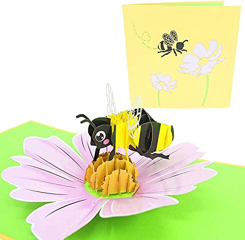 PopLife Cards Bumblebee & Blume 3d Popup-Grußkarte für alle Gelegenheiten Muttertag, beschäftigt Biene, Bienenkönigin Karte, Gartenarbeit Karte Falten flach, perfekt für den Versand Geburtstag, Get W von PopLife