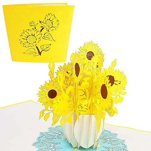 PopLife Cards Sonnenblume knallen oben Karte für alle Gelegenheiten - Karte der Mutter Tages, alles Gute zum Geburtstag, Abschluss, Jahrestag, erhalten gut, Sympathie, Hochzeitskarte - flache Grußkar von PopLife